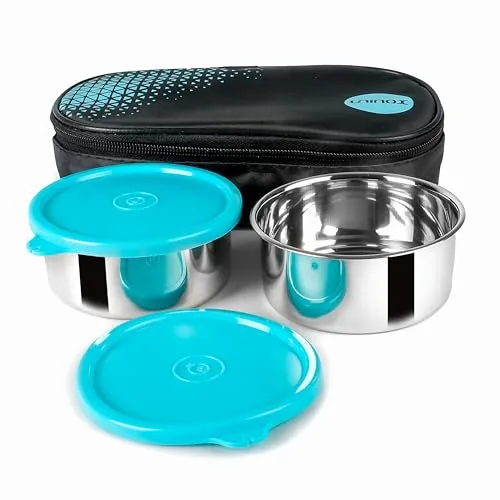 uninox Stainless Steel Tiffin Lunch Box Set (2 x 325 ml Container) with Insulated Fabric Bag for Men,Women,Kids | Leak-Proof & Durable Containers for Office, School, Travel | Blue