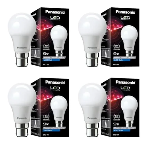 Panasonic 9 Watt Motion Sensor B22 Led Bulb for Home with 3 Mtr Radius Sensor Area, Auto Off After 15 Sec, 1 Yr Warranty (Pk4)