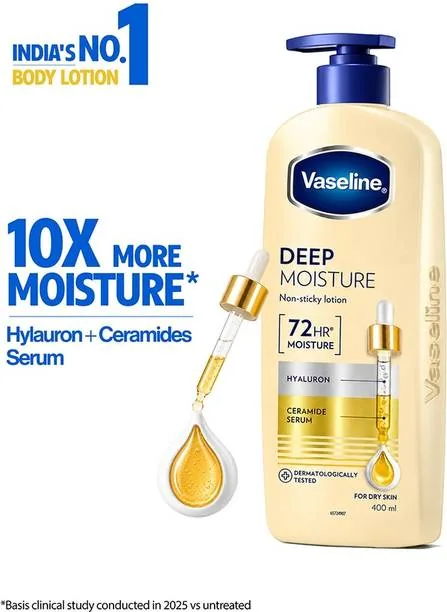 Vaseline Deep Moisture Body Lotion | For Cushion Soft Skin| With Ceramides Hyaluron (400 ml)