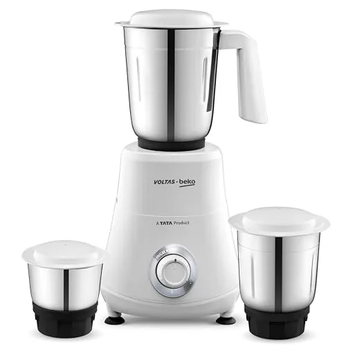 Voltas Beko, A Tata Product Powerfull 500 W Mixer Grinder with GrindX Technology (G5003HP-WH | 3 Jars | White)