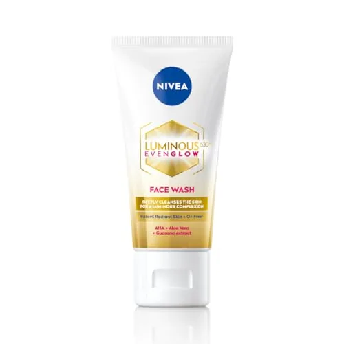 NIVEA Luminous Even Glow 2% AHA Face Wash | Oil-Free Cleanser with Aloe Vera & Guarana Extracts | Deep Cleansing Face Wash for Oily, Normal & Sensitive Skin | Exfoliating Brightening Face Cleanser for Women & Men | 50ml