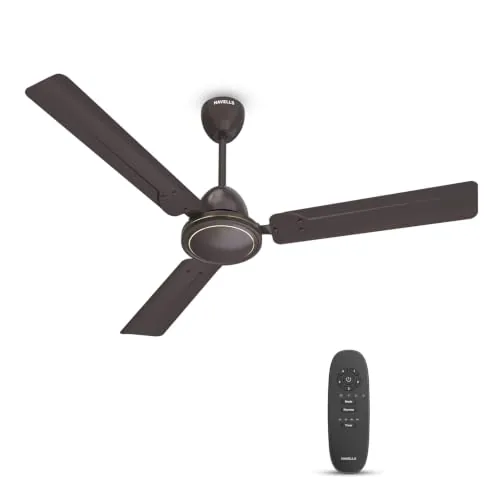 Havells 1200mm Ambrose DX BLDC Motor Ceiling Fan for Home | Remote Controlled, High Air Delivery Fan | 5 Star Rated, Upto 60% Energy Saving| Power: 380 RPM| 2 Year Warranty | (Pack of 1, Brown)