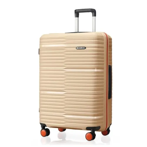 HRX Zanzibar Medium Size Beige Polypropylene Hard Shell Suitcase - Premium Travel Trolley Bag with 8 Spinner Wheels, Number Lock & Water Resistant Body