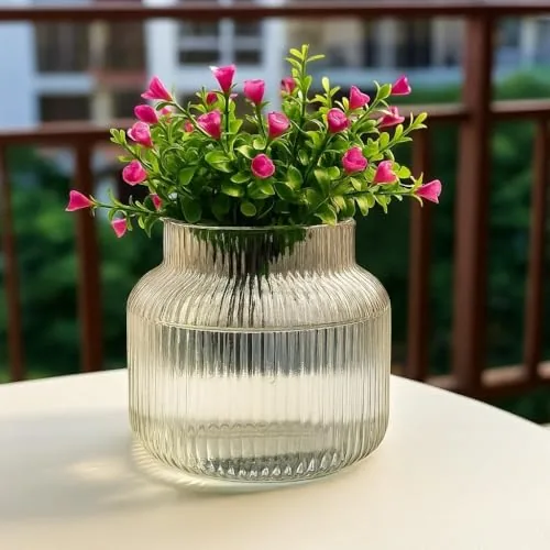 Mahganya Glass Vase, Round, 4 x 5 Inch, Clear, for Home & Office Decor