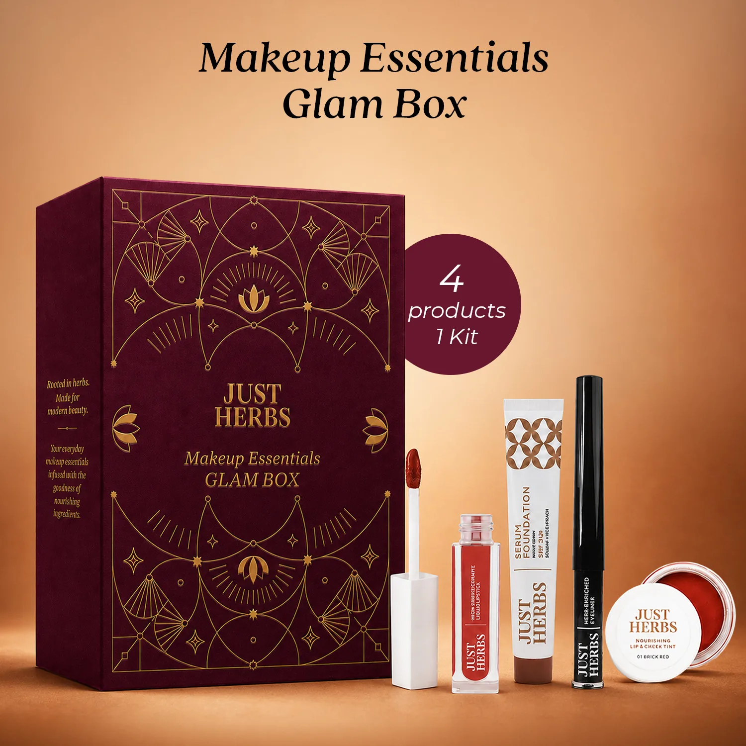 Just Herbs MakeupGlam KitwithSerum Foundation,Matte Liquid Lipstick,Lip&Cheek Tint,Eyeliner