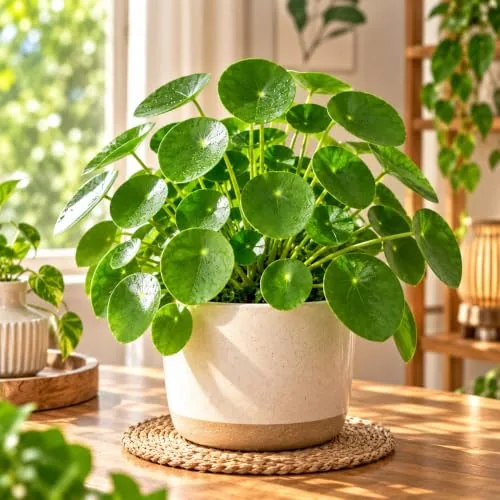 Live Chinese Money Plant (Pilea Peperomioides) - Good Luck Air Purifying | Vibrant Coin-Shaped Leaves | Unique Indoor Houseplant for Home Decor, Office Desks & Gift