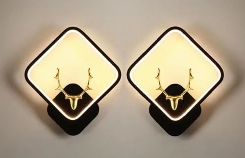 Desidiya Aluminium Deer Pendant Light for Living Room Decor Fancy Indoor/Outdoor Decorative Lights for Bedroom, Black Square Fancy Lights Bedroom, Home Decoration Wall Light - Pack of 2