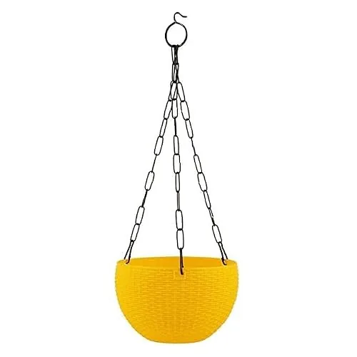 STAND MASTER Plastic Round Can Basket Multicolor Chain Hanging Pots |Beautiful Colors Hanging Plants Flowers Pots for Indoor and Outdoor (Hanging Pots Yellow)