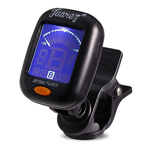 Juarez JRT500 Premium Clip-On Chromatic Tuner for Guitar, Bass, Violin & Ukulele – Digital LCD Screen with Dual Backlight, Portable & Accurate, CR2032 Button Battery Included