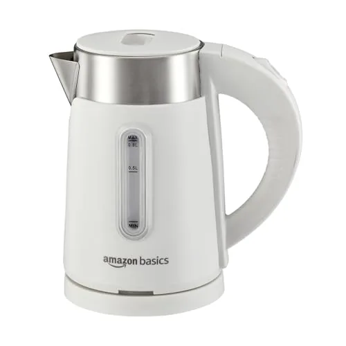 Amazon Basics 0.8 Litre Electric Kettle | 800W | 360° Swivel Base | Led Indicator | Dry Boil Protection | Auto Shut-off & Overheat Protection | Multipurpose Travel Kettle | Stainless Steel, Plastic