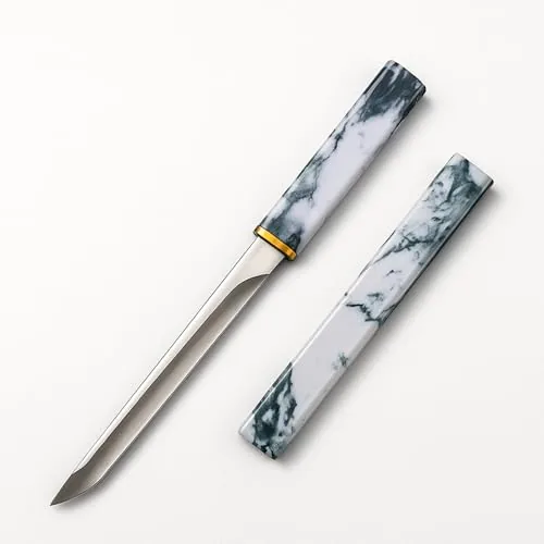 Machado Japanese Style Mini Katana Kitchen Knife with Sheath Stainless Steel - Ebony Painted Handle - Perfect for Fruit, Vegetable Slicing, Chopping