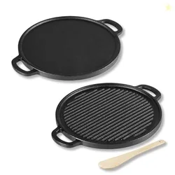 Lifelong Cast Iron 2-in-1 Dosa Tawa & Grill with Wooden Spatula (30cm) | Double-Sided Tawa/Pan for Roti, Dosa, Chapati, Fish & Steak | Naturally Nonst