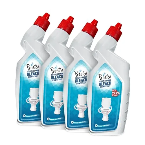 Amazon Brand - Presto! Disinfectant Toilet Cleaner Bleach | 4 Litre | 1 L X 4 Packs | Kills 99.9% Germs | Removes Tough Stains | Provides Long Lasting Freshness