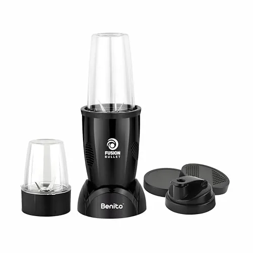 Benito FUSION Bullet 500W Nutri Mix Grinder with 2 Jars | Compact ABS Body with Premium Motor | All-in-One Mixer for Smoothies, Spice, Juices & More | Black | 1 Years Warranty