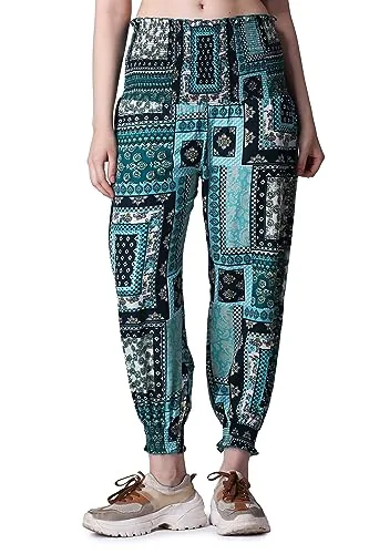 POPWINGS Casual Boho Printed Joggers for Women || Latest Stylish Western Women Joggers for Summer || Pull-On Women Joggers Pants || Women Joggers for Summer Green