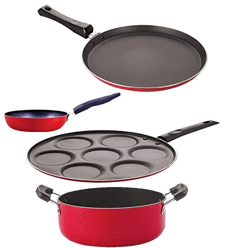 Nirlon Non Stick Coated Aluminium Pfoa Free Kitchenware Essential Gift Set of 4 Pieces (FT13_CVG_UP7_CS24)