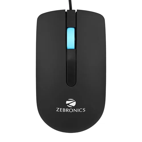 ZEBRONICS Juggle Wired Optical Mouse with 3 Buttons, High Precision, 1200 DPI, Works on Most Surfaces, USB Interface, 1m Cable Length