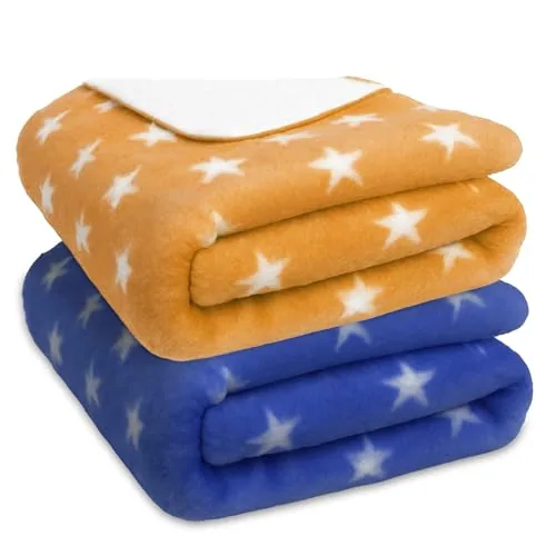 Bumpers Baby Fleece Blanket | Soft, Lightweight Newborn/Infants Swaddle Wrap | Baby Shower Gift | 0-12 Months Unisex Baby A/C Blanket with Star Print, 100 * 75cm -(Brown, Royal Blue) - Pack of 2
