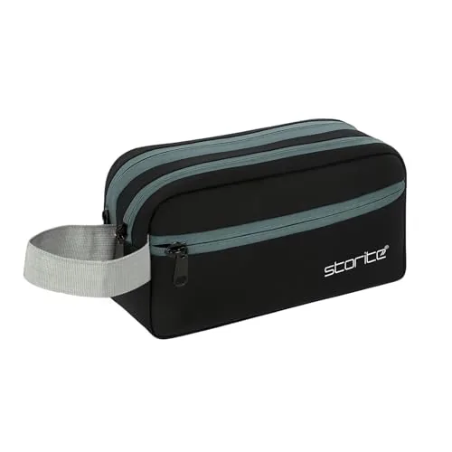 Storite Polyester Multi-Pocket Toiletry Bag for Men & Women Travel, Grooming Kit, Toiletries Shaving Kit & Cosmetics Water Resistance Pouch Organizer Travel Pouch for Make Up (Black, 1 PK)