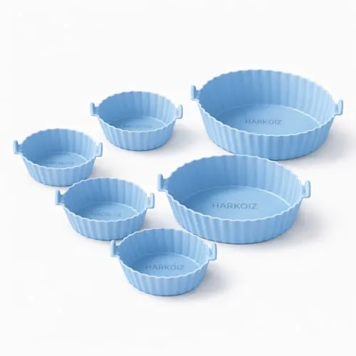 Air Fryer Silicone Liners Reusable – 6 Pack Food Grade Non-Stick Silicone Air Fryer Basket Bowl, Heat Resistant Baking Tray for Airfryer Oven Microwave, Easy Clean Safe Air Fryer