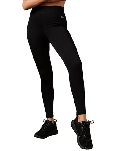Clovia Women High-Waist Polyester Gym Tights – Workout, Black, L