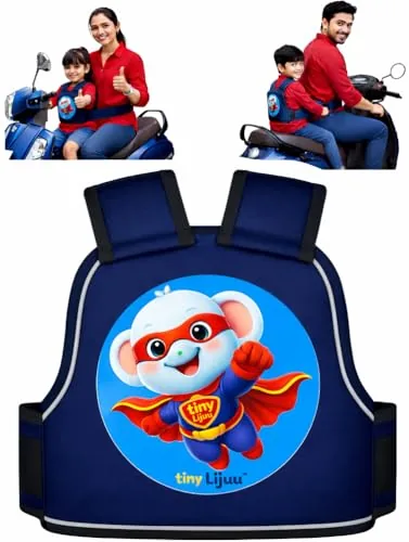 tiny Lijuu Baby & Kids Safety Belt for Two Wheeler, Bike & Scooty | Adjustable Child Safety Harness | Strong Buckle Protection | Comfortable & Secure | 2–12 Years (Blue)