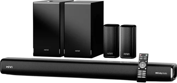 Mivi Fort Sonic 900 Soundbar, Dual Subwoofers, Dolby Audio, 5.2 Channel 900 W Bluetooth Soundbar Black, Silver, 5.2 Channel