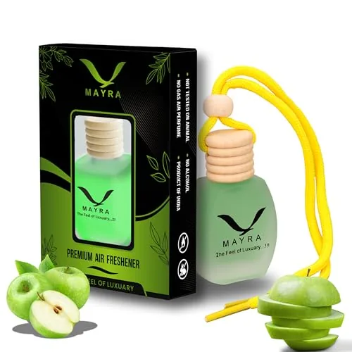 Mayra Premium Car Air Freshener, 10 ML, Natural Essential Oils, Wooden Diffuser Lid, Long Lasting up to 60 Days (Green Apple)