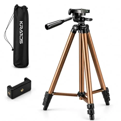 Kratos 51 Inch/130CM Aluminum Tripod Stand with 360° Rotatable Mobile Holder & Handle, Adjustable Tripod for Smartphones, DSLR, Photography & Video Shooting (Version-2)