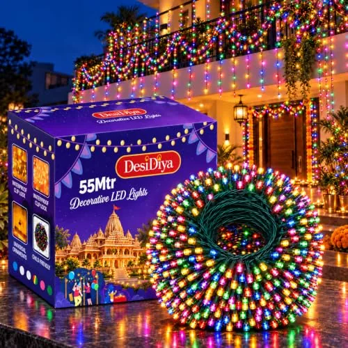 Desidiya ® Plastic 55 Meter LED Decorative String Fairy Rice Lights for Home Decoration Indoor and Outdoor Decoration Lights, Festival, Party, Garden, Wedding (Multicolor)(Pack of 1)