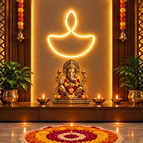 Gesto Diwali Diya Neon Sign , Warm White LED Neon Light Strip , Diwali Lights for Home Decoration, Mandir & Pooja Room , Deepawali Decor, IP65 Waterproof Led Strip Light | Decorative Light With Electric AC Plug