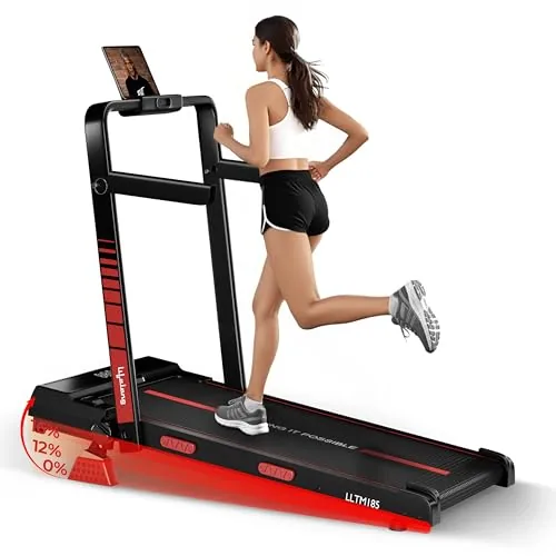 Lifelong Walking Pad Treadmill | 4 HP Motor | Foldable Handle | LED Display & Remote Control | 2-Level Manual Incline | Anti-Slip Belt | Compact Under Desk Running Machine for Home & Office (Black)