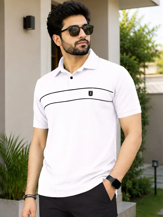 VeBNoR Men Polo Collar Polyester PU Coated T-shirt