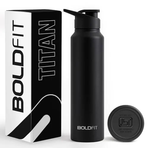 Boldfit Stainless Steel Water Bottle 1 Litre – BPA-Free, Leak-Proof & Rust-Free Metal Bottle with Handle – Lightweight, Food-Grade, Easy to Clean – Ideal for Office, Gym, School, Travel & Fridge Use