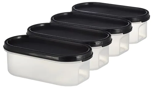 Amazon Brand - Solimo Antimicrobial Modular Plastic Storage Containers with Lid (525 ml Each) | Stackable | BPA-Free | Microwave Safe | Multipurpose Use for Snacks, Spices, & More (Set of 4) (Black)