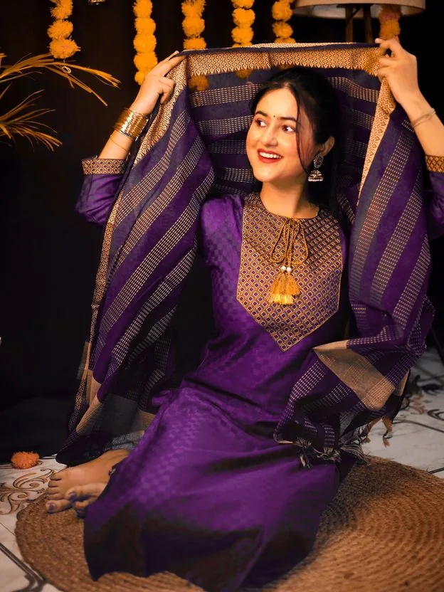Tibra Attire Women Cotton Blend Kurta Pant Dupatta Set