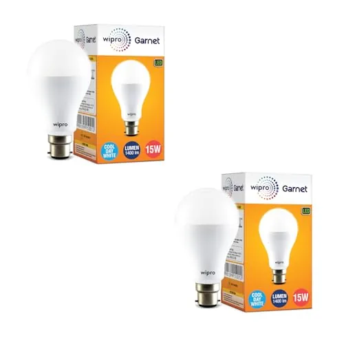 wipro 15W B22D LED Cool Day Light Bulb, Pack of 2 (Garnet)