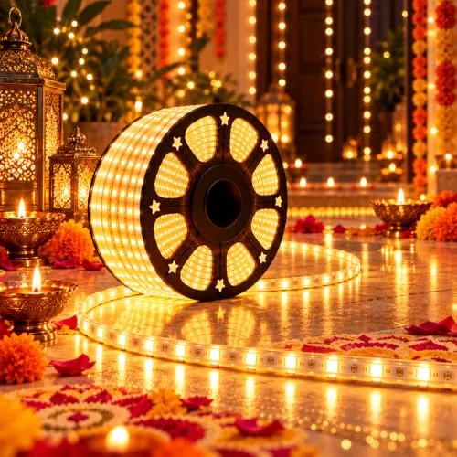 Desidiya 20 Meter LED Rope Light Warm White for Diwali Decoration | Flexible PVC Pipe Light for Balcony, Window, Ceiling Cove & Mandir | Plug-in Decorative Lights for Home, Wedding & Party Décor