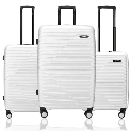 HRX Kyoto 3-Piece Luggage Set White Polypropylene Hard Shell Suitcase Set - Premium Travel Trolley Bags with 8 Spinner Wheels, Number Lock & Water Resistant Body