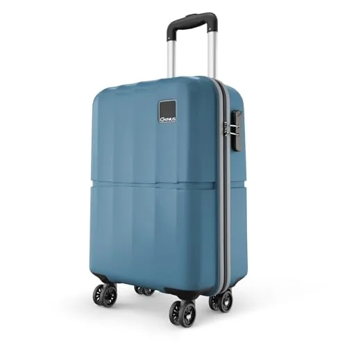 Safari Genius Theo 8 Wheels 55cm Cabin Size Trolley Bag, Hard Case Polycarbonate, 360 Degree Wheeling Small Carry-on Luggage, Suitcase for Travel, Trolley Bags for Travel, Pearl Blue