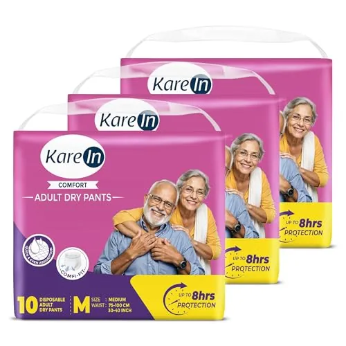 Karein Comfort Adult Diaper Pant M Size, Medium, Waist (75-100 cm 30"-40"), 30 Unit, Long Protection Hour, Unisex, Quick & Even Absorption, Anti-Bacterial, Leakproof, Odour Control, Wetness Indicator
