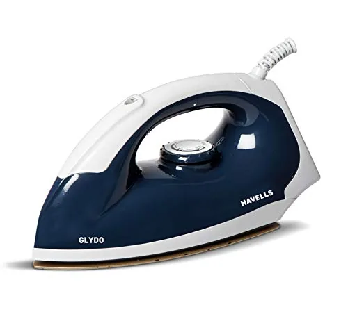Havells Glydo 1000 watt Dry Iron With American Heritage Non Stick Sole Plate, Aerodynamic Design, Easy Grip Temperature Knob & 2 years Warranty. (Charcoal Blue)