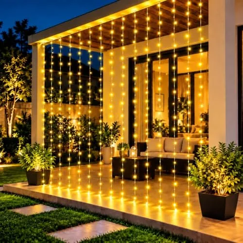 Desidiya 200 LED Waterfall Curtain String Lights 3x2m Warm White | 8 Lighting Modes, Adjustable Brightness, Memory Function, 10 Hanging Strands, Indoor & Outdoor Use