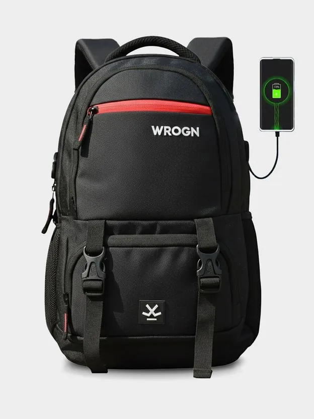 WROGN Large 40 L Laptop Backpack ASHPER Unisex with USB Port and Rain Cover (Black)