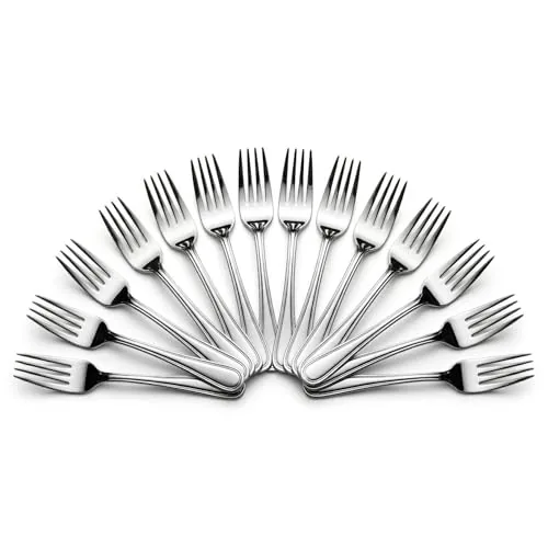 Mumma's LIFE Stainless Steel Dinner Forks Set for Home & Kitchen | 12 cm Fruit Forks with Mirror Finish | Rust Resistant, Silver Cutlery for Fruits, Desserts, Snacks & Dining Table | Set of 12Piece