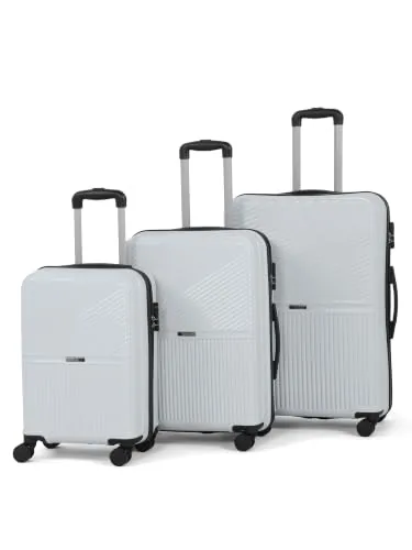 Teakwood Set of 3 8 Wheels Trolley Bag, Hard Cabin with Zipper Closure, Adjustable Push Button & Cross Side Strap, Number Lock System 360 Degree (Set of 3, Silver)