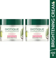 BIOTIQUE Coconut Brightening Instant Glow Cream for All Skin Types, 50g (Pack of 2) 100 ml