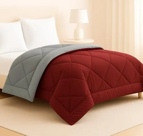 BSB HOME Luxury Reversible Comforter Double Size | Dual Color Soft Quilt for AC Room | Winter & Summer | Rainy Season Plush Microfiber | Solid Color Comforter – 90x100 Inches, Grey & Maroon