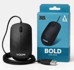 iVoomi Bold Mouse Wired Ambidextrous Optical Mouse USB 2.0, USB 3.0, Black