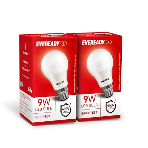 EVEREADY 9W LED Bulb, Cool Day Light (6500K), B22 Base | Energy-Efficient, 4kV Surge Protection, Long-Lasting Durability, Pack of 2